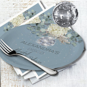 Staubblaues florales Disco-Ball-Brautabschied Pappteller
