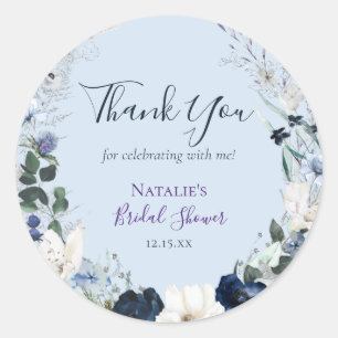 Staubblaues Florales Hochzeitsdusche Danke schön  Runder Aufkleber