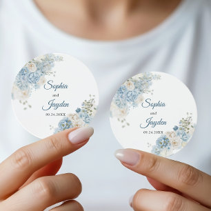 Staubblaues florales Hochzeitsmonogramm Aquarell Runder Aufkleber