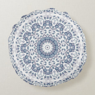 Staubblaues florales Mandala Rundes Kissen