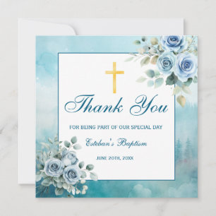 Staubblaues florales Taufkleid für Jungen religiös Dankeskarte