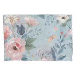 Staubblaues florales Wasserfarben-Garten-Rosa Blüt Kissenbezug