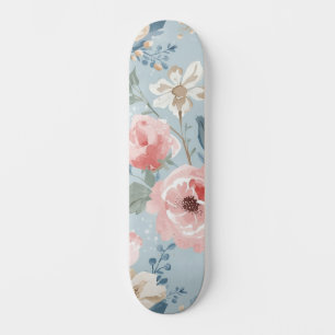 Staubblaues florales Wasserfarben-Garten-Rosa-Blüt Skateboard