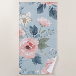 Staubblaues florales Wasserfarben-Garten-Rosa Blüt Strandtuch