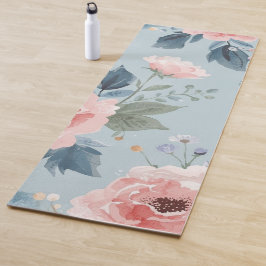 Staubblaues florales Wasserfarben-Garten-Rosa-Blüt Yogamatte