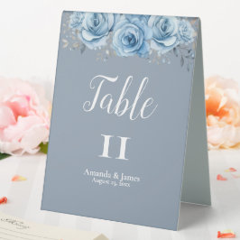 Staubblaues florales Wasserfarben-Hochzeitstisch-N Tischaufsteller