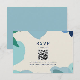 Staubblaues Florales Wasserfarben QR-Code Hochzeit RSVP Karte