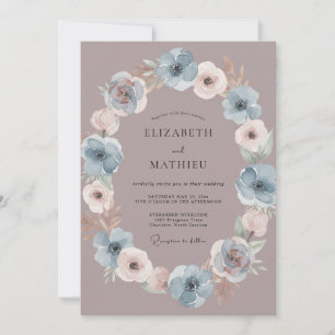 Staubblaues florales Wirbel-Hochzeit Einladung