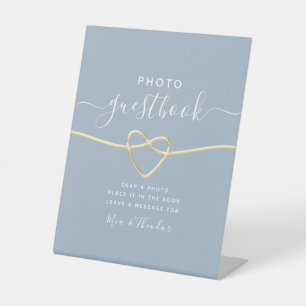 Staubblaues Foto-Gästebuch-Hochzeitsschild Sockelschild