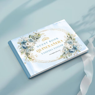 Staubblaues Gold-Eukalyptus-Quinceañera-Gästebuch Gästebuch