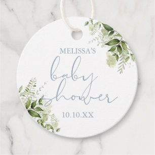 Staubblaues Grün Florales Jungen-Baby-Shower Geschenkanhänger