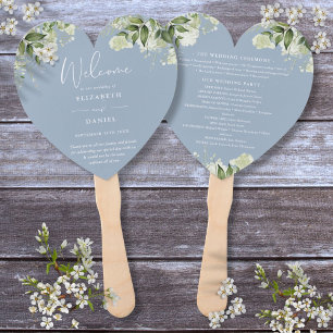 Staubblaues Grünes Hochzeitsprogramm Herz Fächer