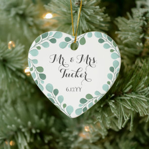 Staubblaues Grünzeug Eukalyptus Foto für Mr. & Mrs Keramik Ornament
