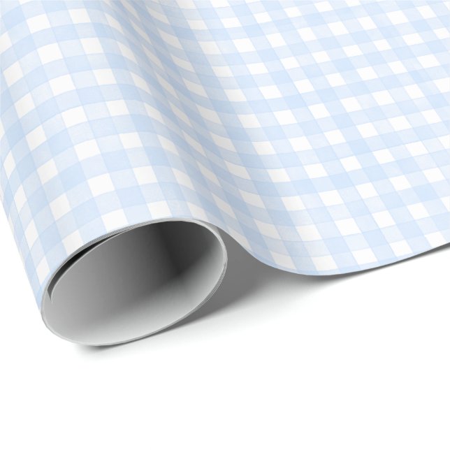 Staubblaues klassisches Gingham Geschenkpapier (Rolleneckpunkt)