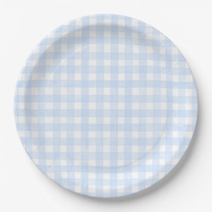 Staubblaues klassisches Gingham Pappteller