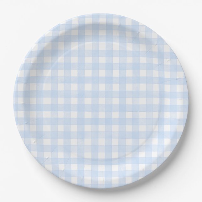 Staubblaues klassisches Gingham Pappteller (Vorderseite)