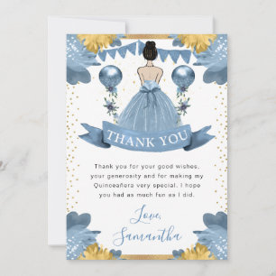 Staubblaues Kleid Brünette Prinzessin Quinceanera Dankeskarte