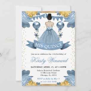 Staubblaues Kleid Brünette Prinzessin Quinceanera Einladung