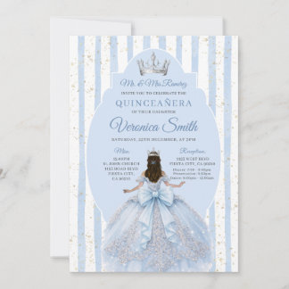 Staubblaues Kleid mit Schleife Quinceañera Geburts Einladung