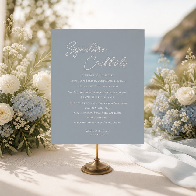Staubblaues Minimal-Script-Signature-Drinks-Schild Poster (Von Creator hochgeladen)