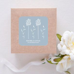 Staubblaues minimalistisches lockiges florales Qua Quadratischer Aufkleber