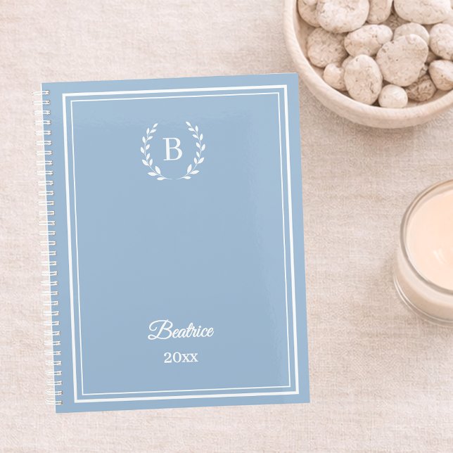 Staubblaues Monogramm Personalisierter Ruhiger Lux Notizbuch (Von Creator hochgeladen)