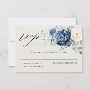 Staubblaues Navy Champagner Elfenbein Florales Hoc RSVP Karte