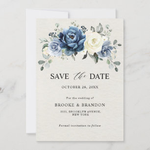 Staubblaues Navy Champagner Elfenbein Florales Hoc Save The Date