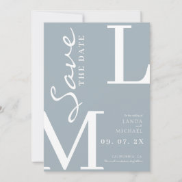 Staubblaues orange stilvolles Monogramm Hochzeit Save The Date