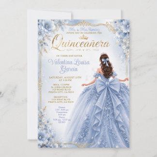 Staubblaues Quinceañera-Prinzessinnenkleid Einladung