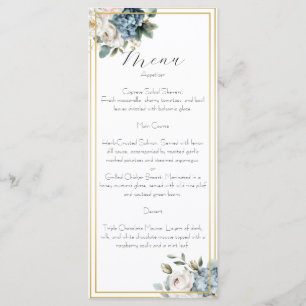 Staubblaues & Rosafarbenes Florales Hochzeitsmenük Menükarte