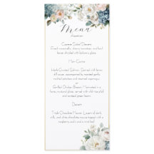 Staubblaues & Rosafarbenes Florales Hochzeitsmenük