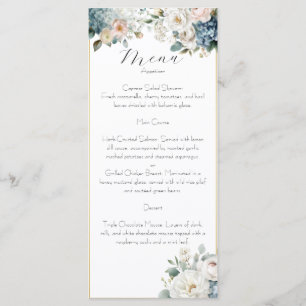 Staubblaues & Rosafarbenes Florales Hochzeitsmenük Menükarte