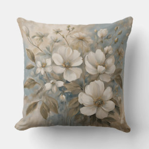 Staubblaues Salbei-Tan-Farmhouse-Blumenmuster Kissen
