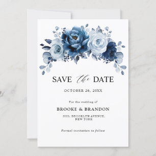Staubblaues Schiefer Navy Blumen Botanische Hochze Save The Date