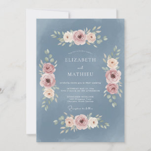 Staubblaues Serene Vintage-Hochzeit Einladung