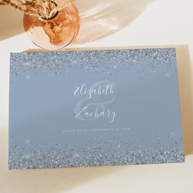 Staubblaues Silber-Glitter-Script Gästebuch (Von Creator hochgeladen)