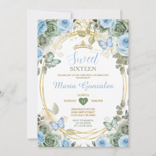 Staubblaues und grünes florales Schmetterlings-Swe Einladung