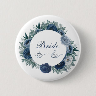 Staubblaues und marineblaues florales Brautbad Button