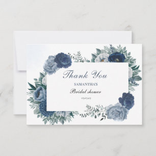 Staubblaues und marineblaues florales Brautbad Dankeskarte