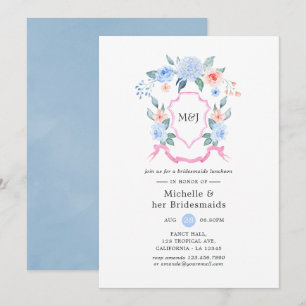 Staubblaues und rosa Bridesmaids Luncheon Einladung
