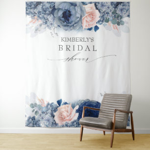 Staubblaues und rosa florales Braut- / Babyshower Wandteppich