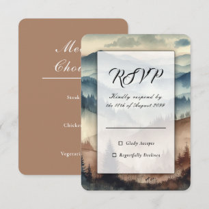 Staubblaues und Schokoladenbraunes Hochzeitsgebirg RSVP Karte