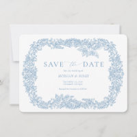 Staubblaues Vintage-Barock-Blumen- 'Save the Date'
