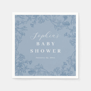 Staubblaues Vintage-Blumen-Babyshower Serviette