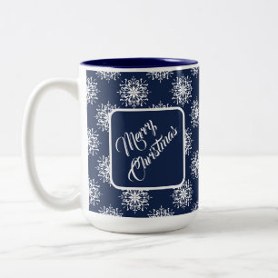 Staubblaues Weihnachts-Schneeflocken-Frohsinn Zweifarbige Tasse