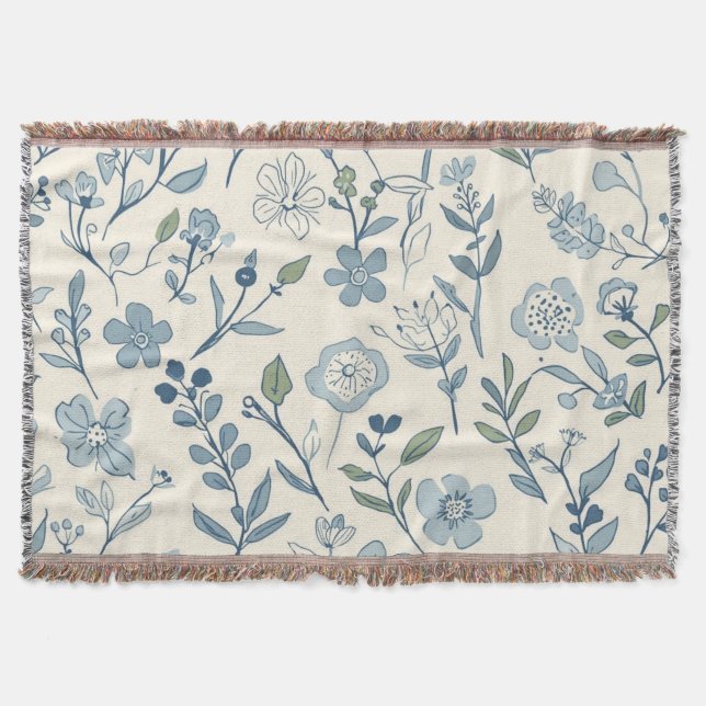 Staubblaues Wildblumenwiesen-Blumenmuster Decke (Vorderseite)