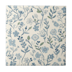 Staubblaues Wildblumenwiesen-Blumenmuster Fliese