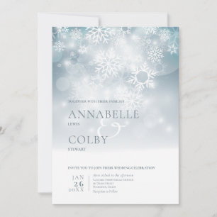 Staubblaues Winter-Schnee-Moderne Hochzeit Einladung