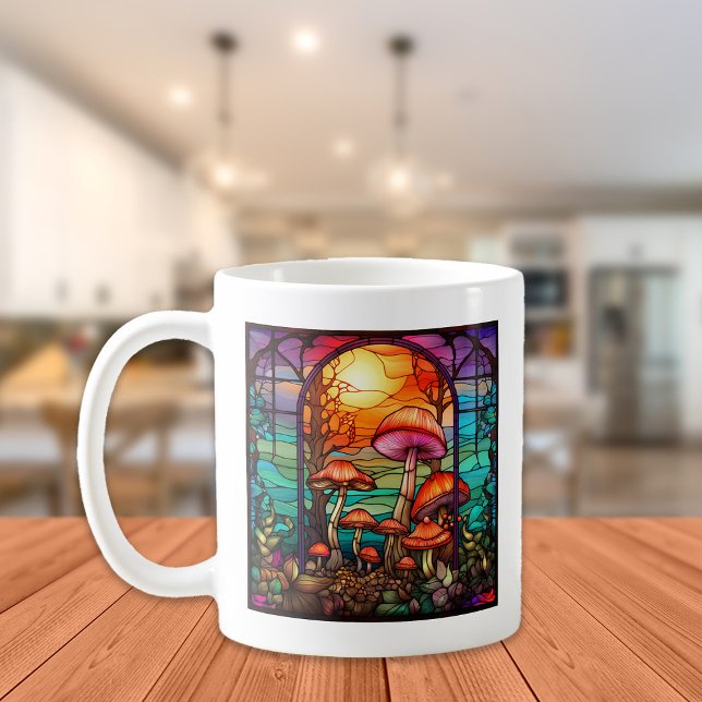 Staubglaspilze Toadstocker Sonnenaufgang Kaffeetasse (Stained-glass mushrooms mug)
